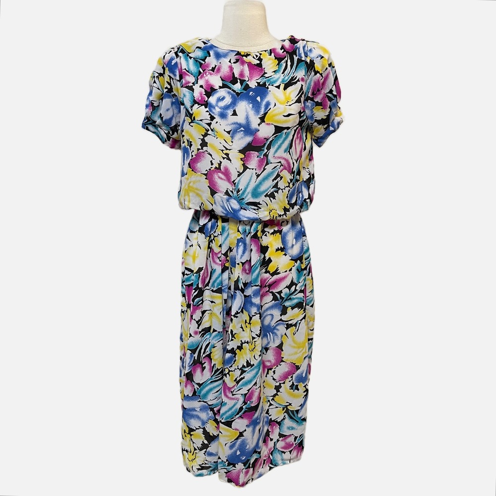 J.B.‎ Too Vintage Floral Midi Party Dress Womens 10 Blouson Cocktail Tea 80s 90s